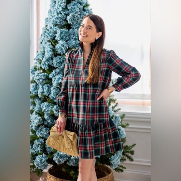 Tuckernuck Palmerston Tartan Plaid Drop Waist Long Sleeve Mini Dress Size XL - Picture 4 of 13